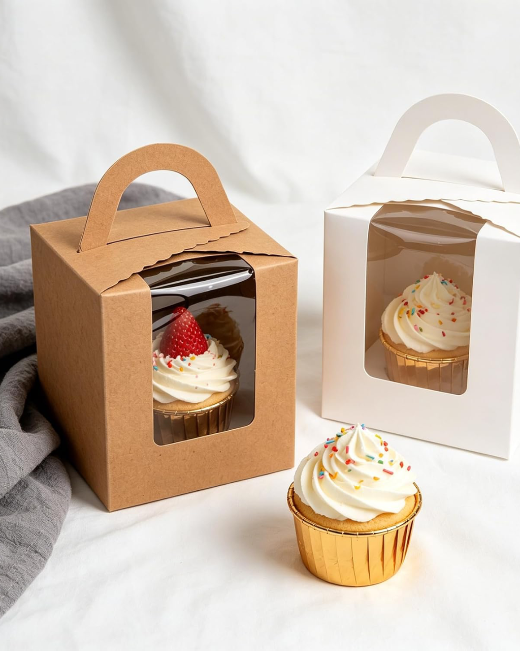 Caja Kraft con ventana y soporte 11x9x9cm