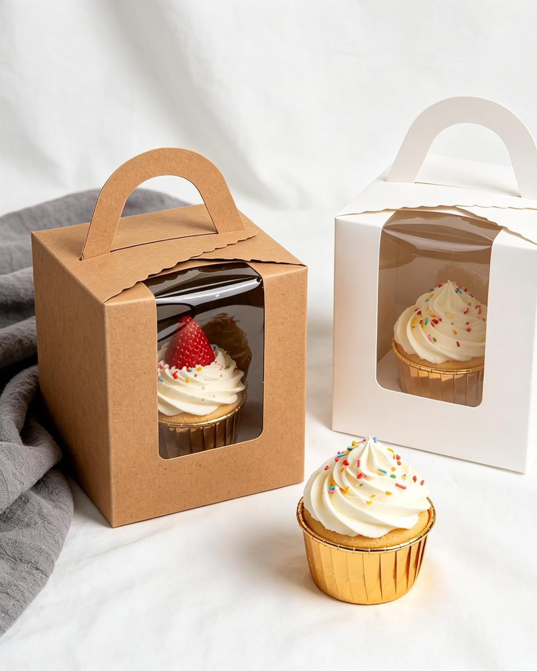 Caja Kraft con ventana y soporte 11x9x9cm