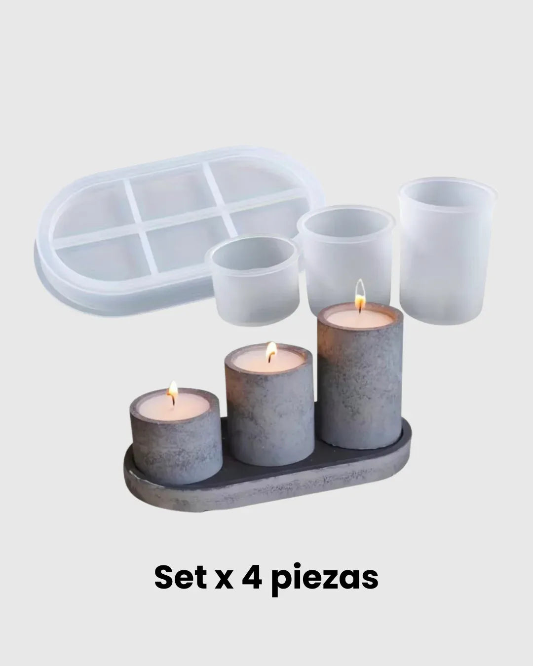 Set de Moldes de Silicona – Bandeja + 3 Recipientes Cilíndricos de Diferentes Tamaños