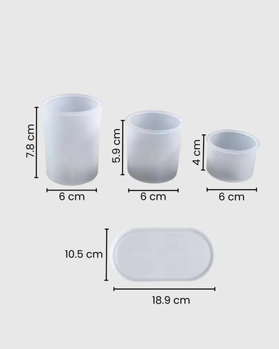 Set de Moldes de Silicona – Bandeja + 3 Recipientes Cilíndricos de Diferentes Tamaños