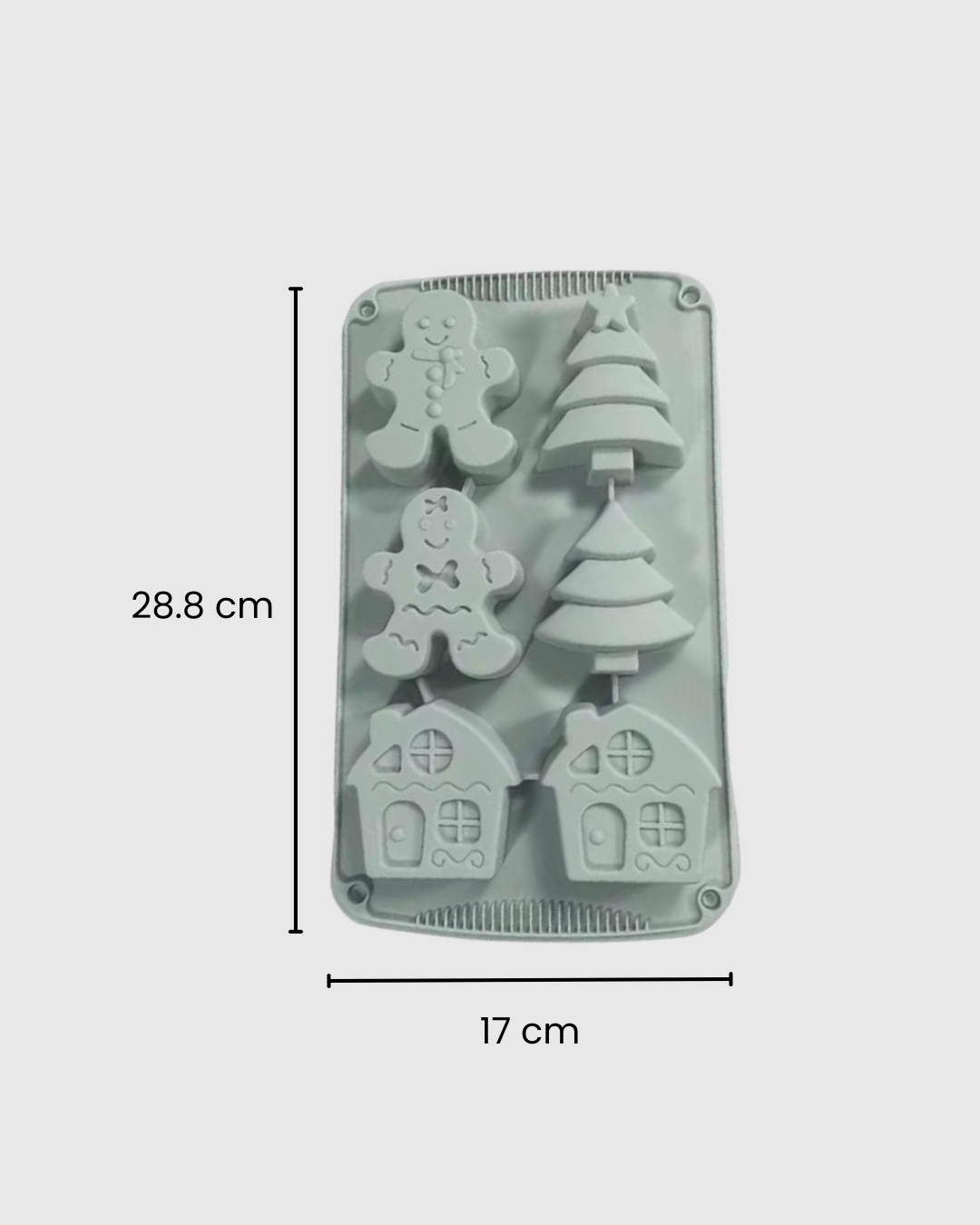 Molde de silicona navideño 6 cavidades – Muñeco de jengibre, árbol y casa