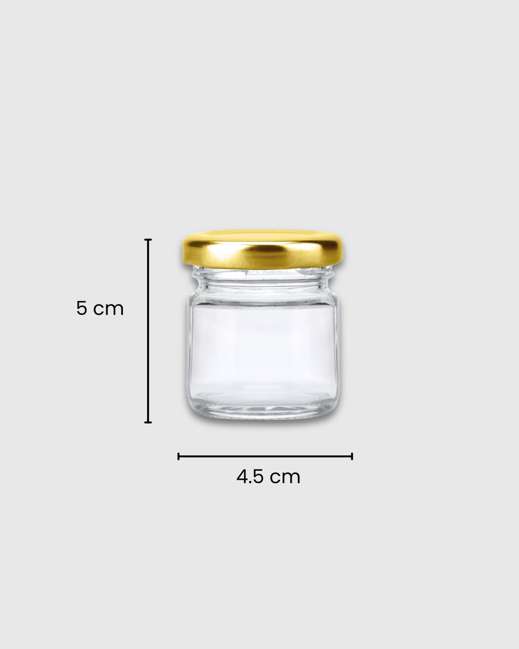 Frasco de vidrio 44 ml con tapa metálica dorada