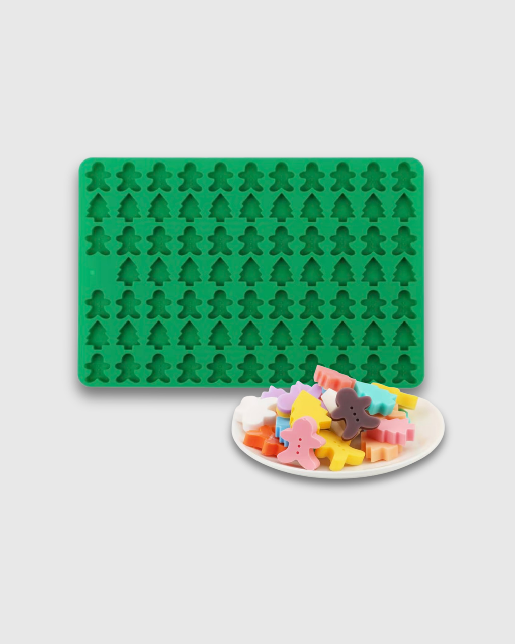 Molde de silicona navideño con mini árboles y muñecos de jengibre