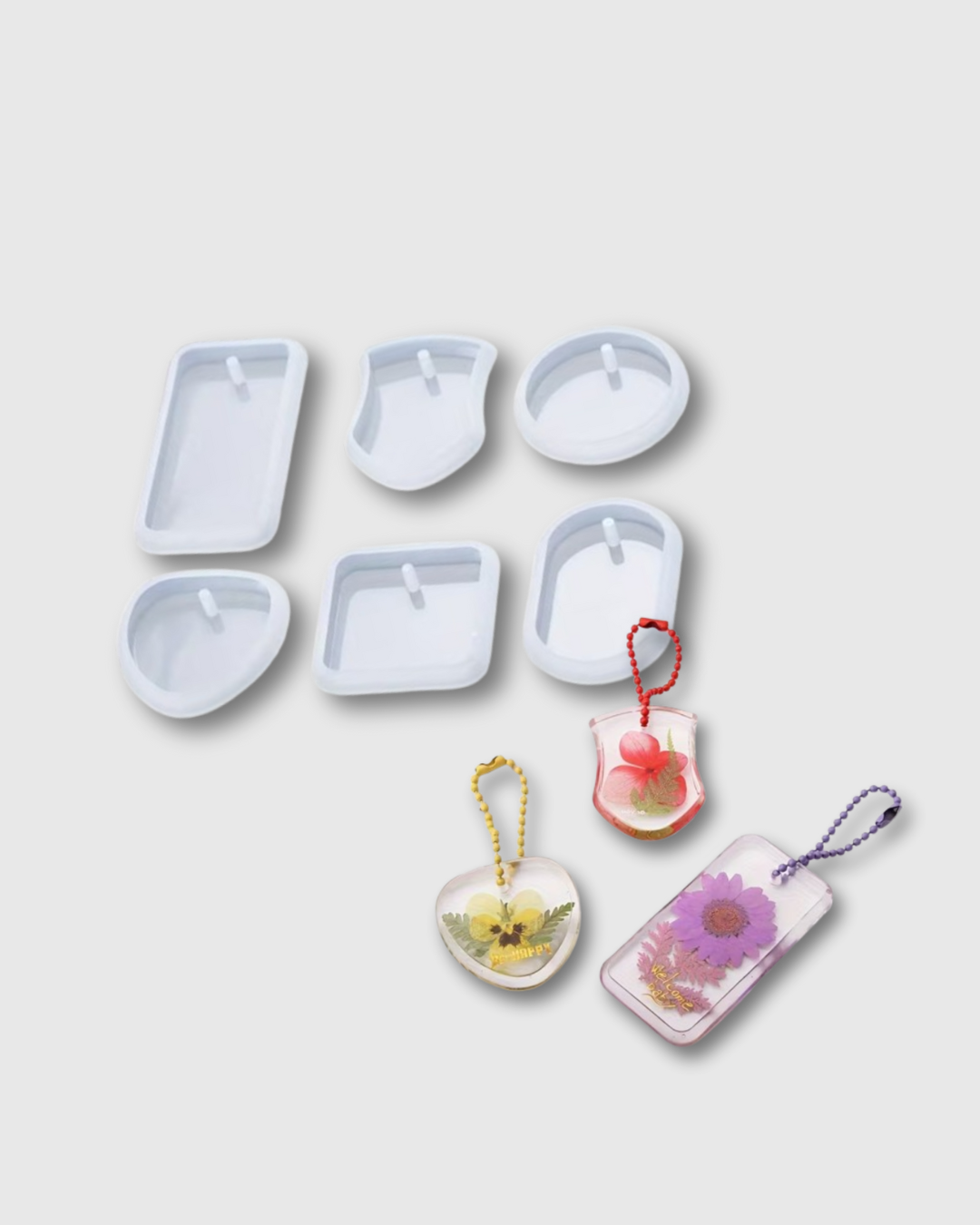 Juego de 6 Moldes de Silicona para Llavero – Resina Epoxi DIY