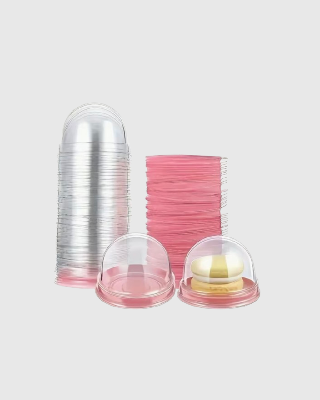 12 Cajas Mini Domo Transparente - Rosado