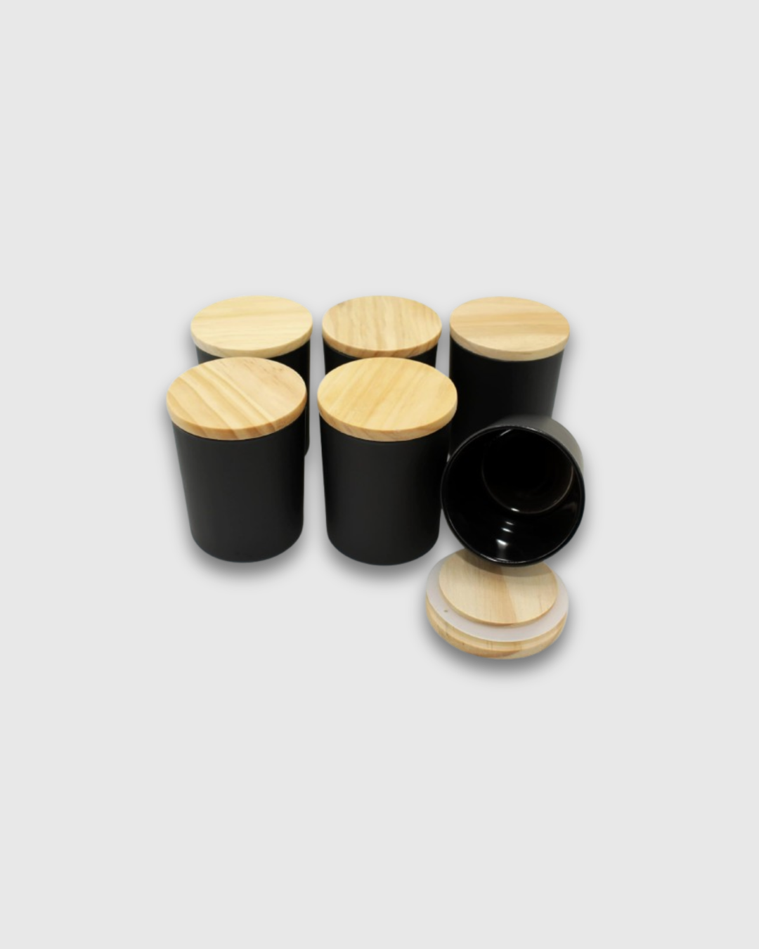 Envase de Vidrio Negro con Tapa de Bambú 207ml (7oz)