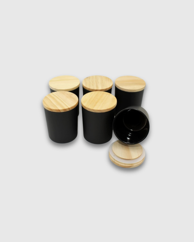 Envase de Vidrio Negro con Tapa de Bambú 207ml (7oz)