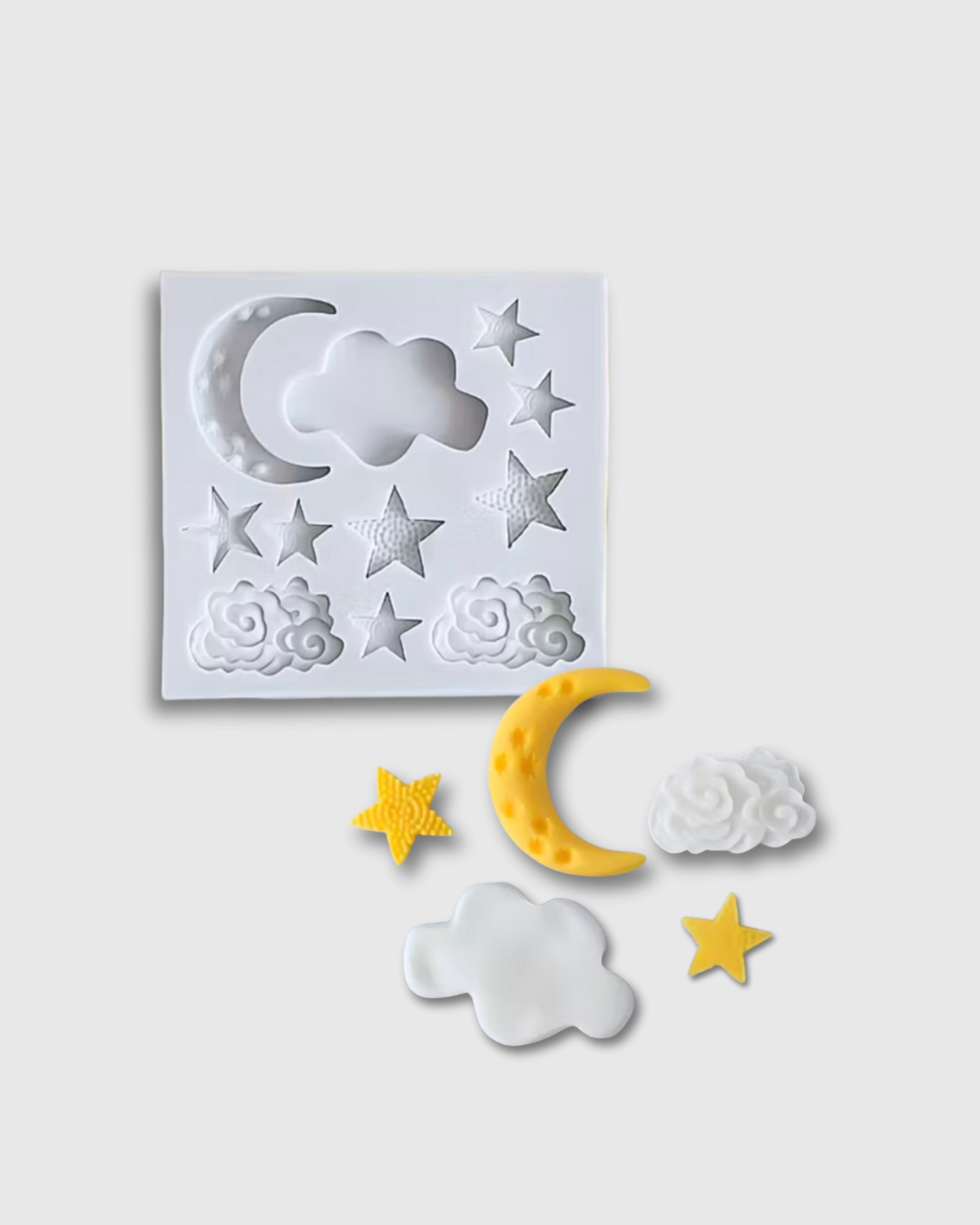 Molde de silicona en forma de luna, estrellas y nubes