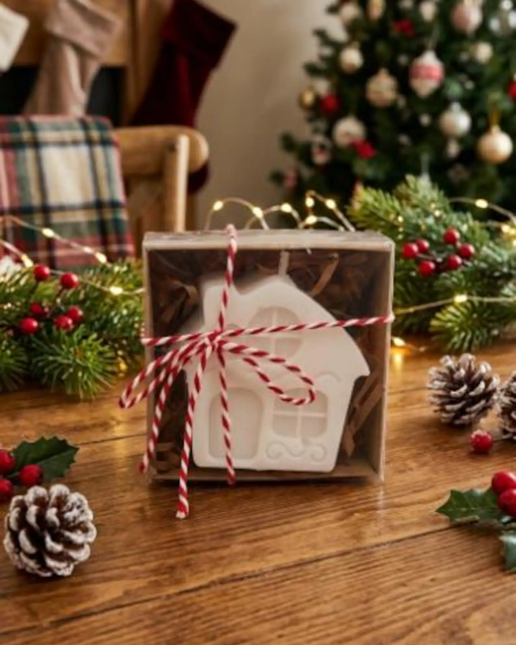 Molde de silicona navideño 6 cavidades – Muñeco de jengibre, árbol y casa
