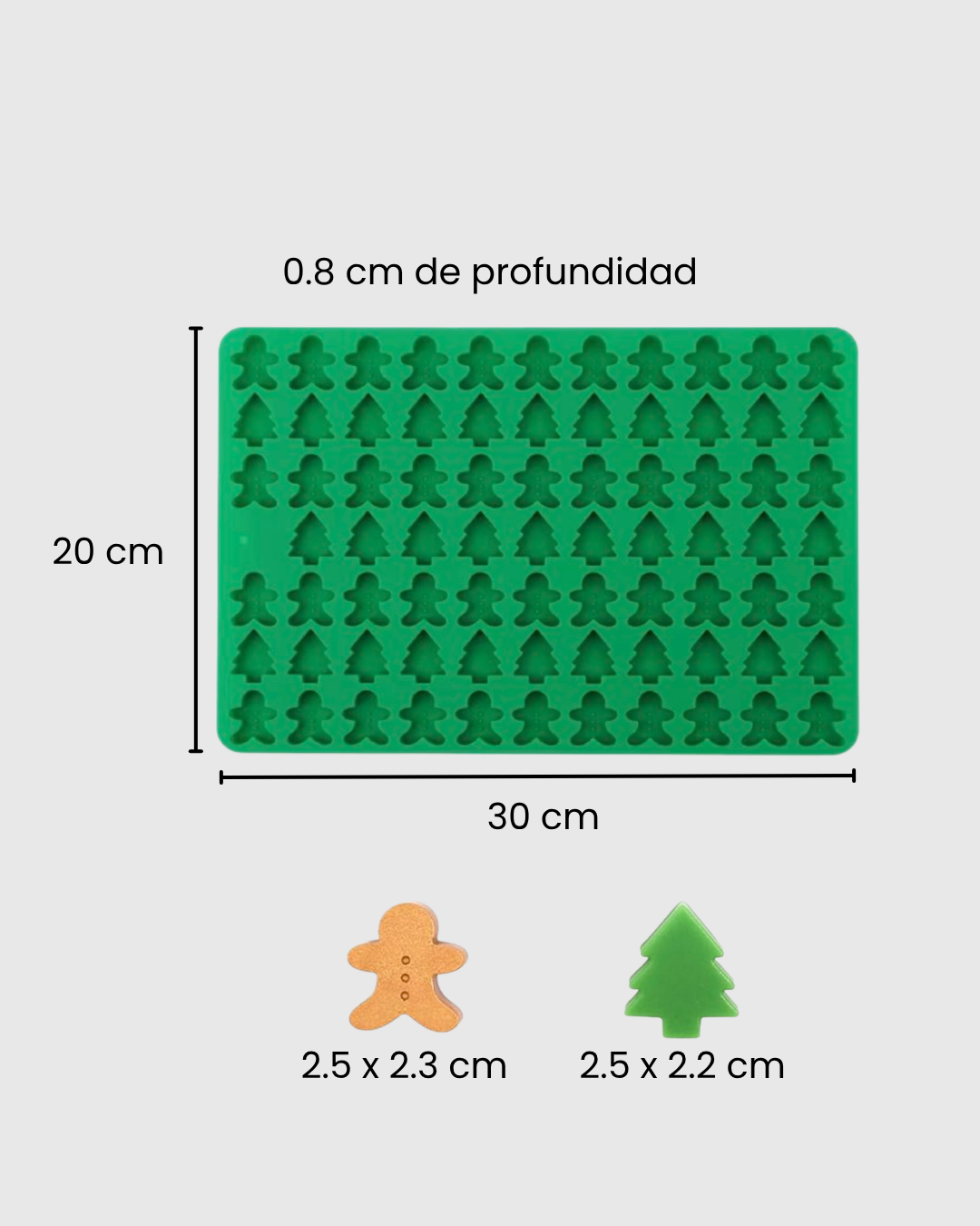 Molde de silicona navideño con mini árboles y muñecos de jengibre