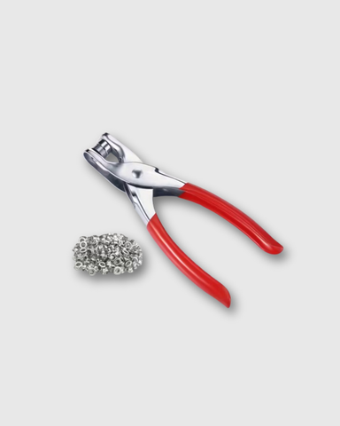 Alicate para Ojales de 6 mm (Diámetro Interior) con 100 Ojales Metálicos plateados