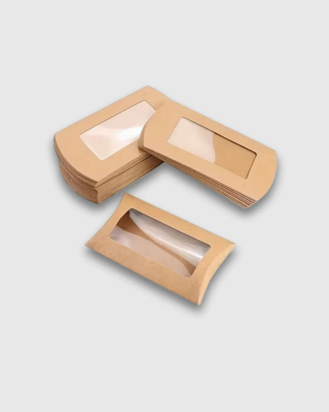 Cajas de regalo tipo almohada con ventana Kraft