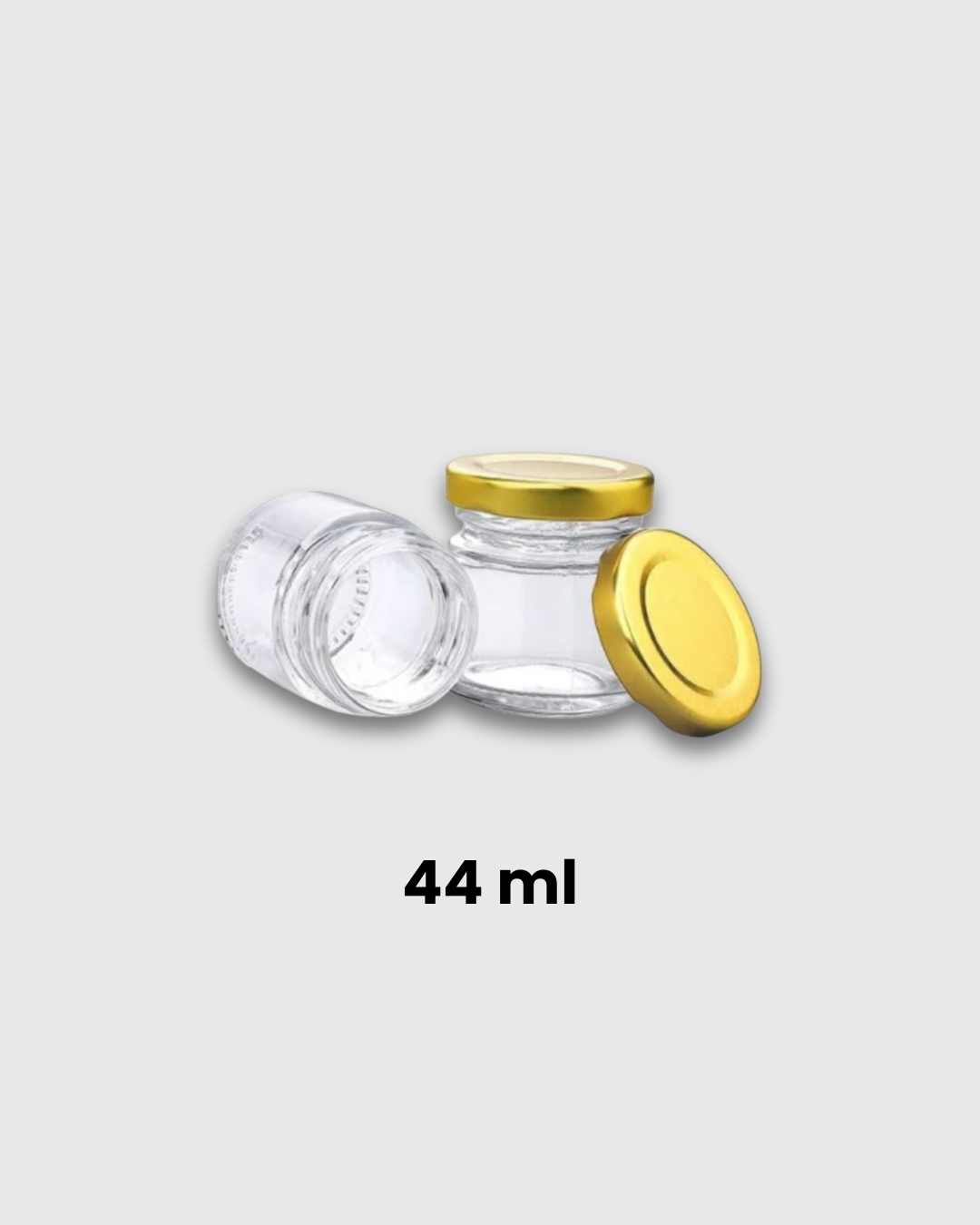 Frasco de vidrio 44 ml con tapa metálica dorada