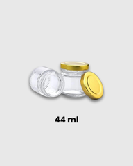 Frasco de vidrio 44 ml con tapa metálica dorada