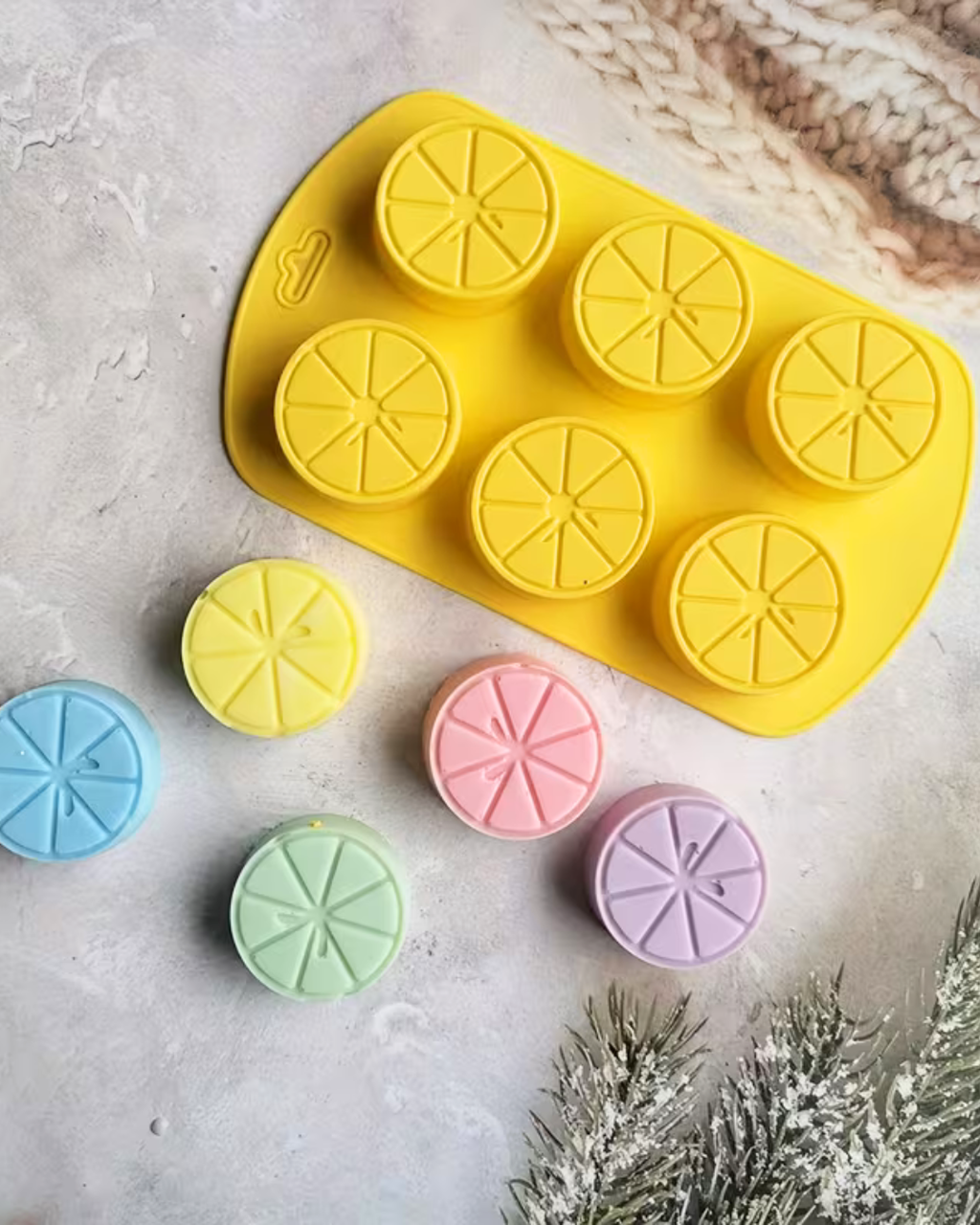 Molde de silicona en forma de rodajas de limón