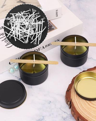 Recipiente de Metal Negro con Tapa y pabilo de 6 cm – 4oz (120ml)