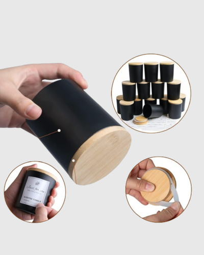 Envase de Vidrio Negro con Tapa de Bambú 207ml (7oz)