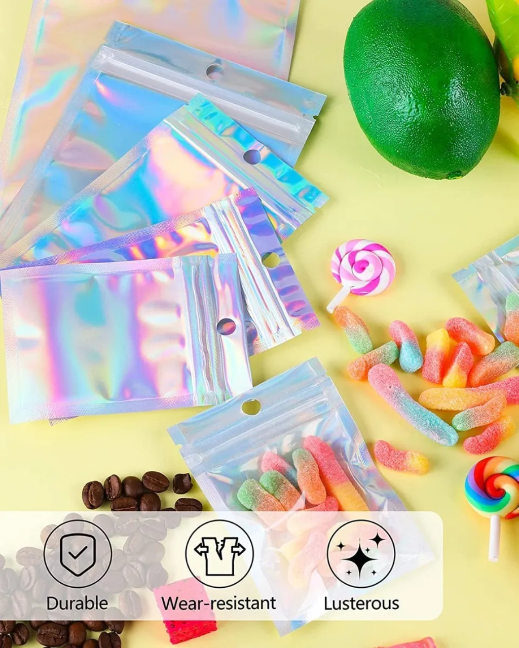 Bolsas Holográficas Resellables – Cierre Hermético Ziplock para Almacenamiento y Presentación
