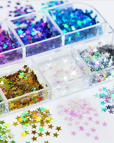 Caja de Lentejuelas Brillantes en Forma de Estrella – 12 Cavidades