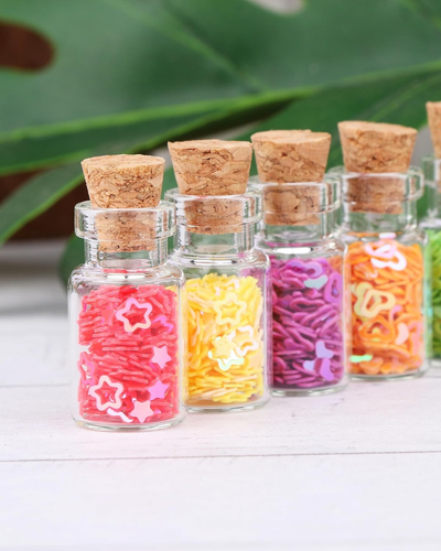 10 minis botellas de vidrio con tapón de corcho (1 ml)