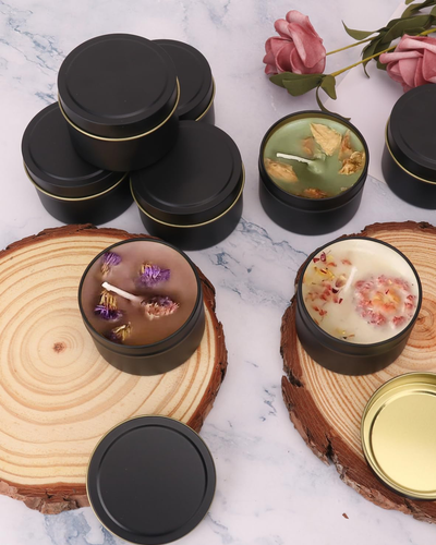 Recipiente de Metal Negro con Tapa y pabilo de 6 cm – 4oz (120ml)