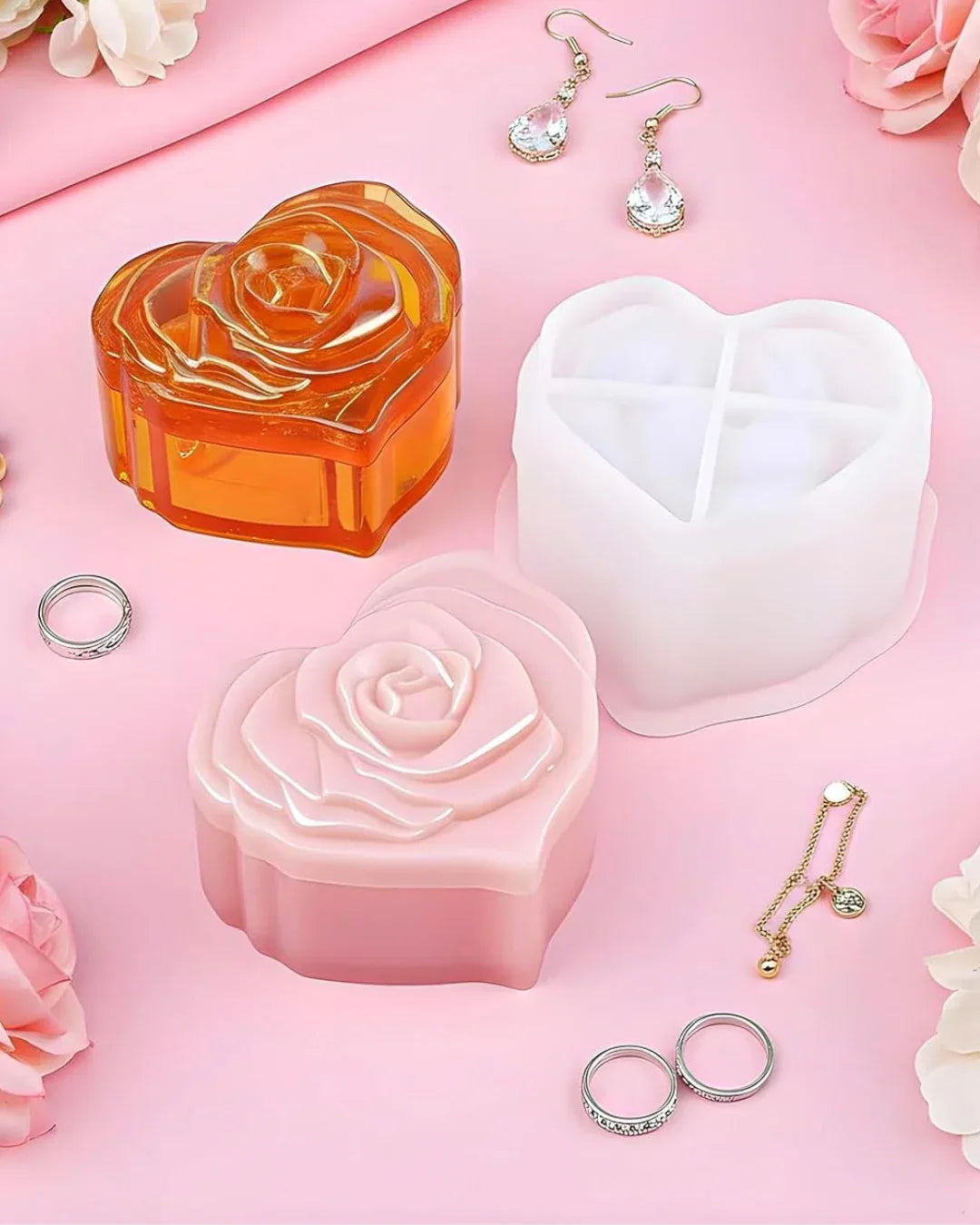 Molde de Silicona Caja Corazón con Tapa de Rosas
