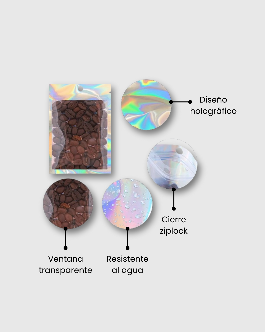 Bolsas Holográficas Resellables – Cierre Hermético Ziplock para Almacenamiento y Presentación
