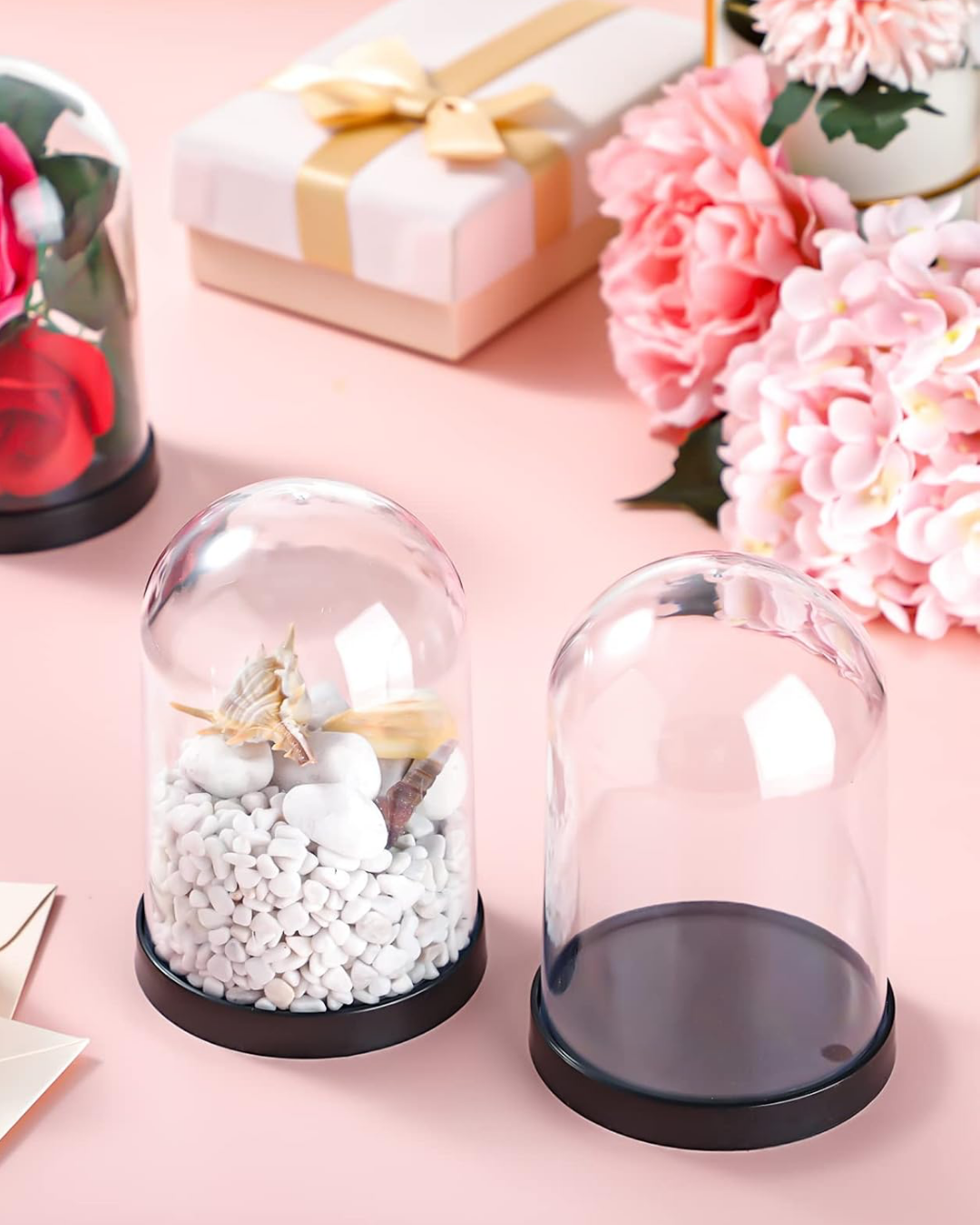 Exhibidor tipo cúpula de plástico transparente con tapa 10x6cm