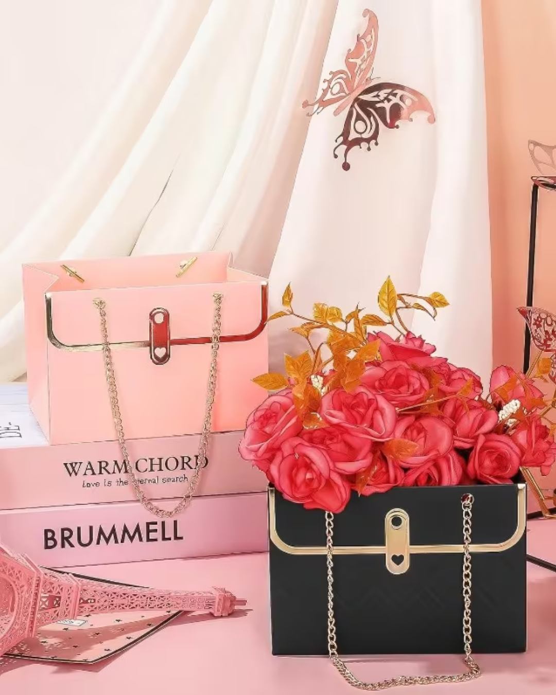 Caja de regalo para flores con cadena de metal