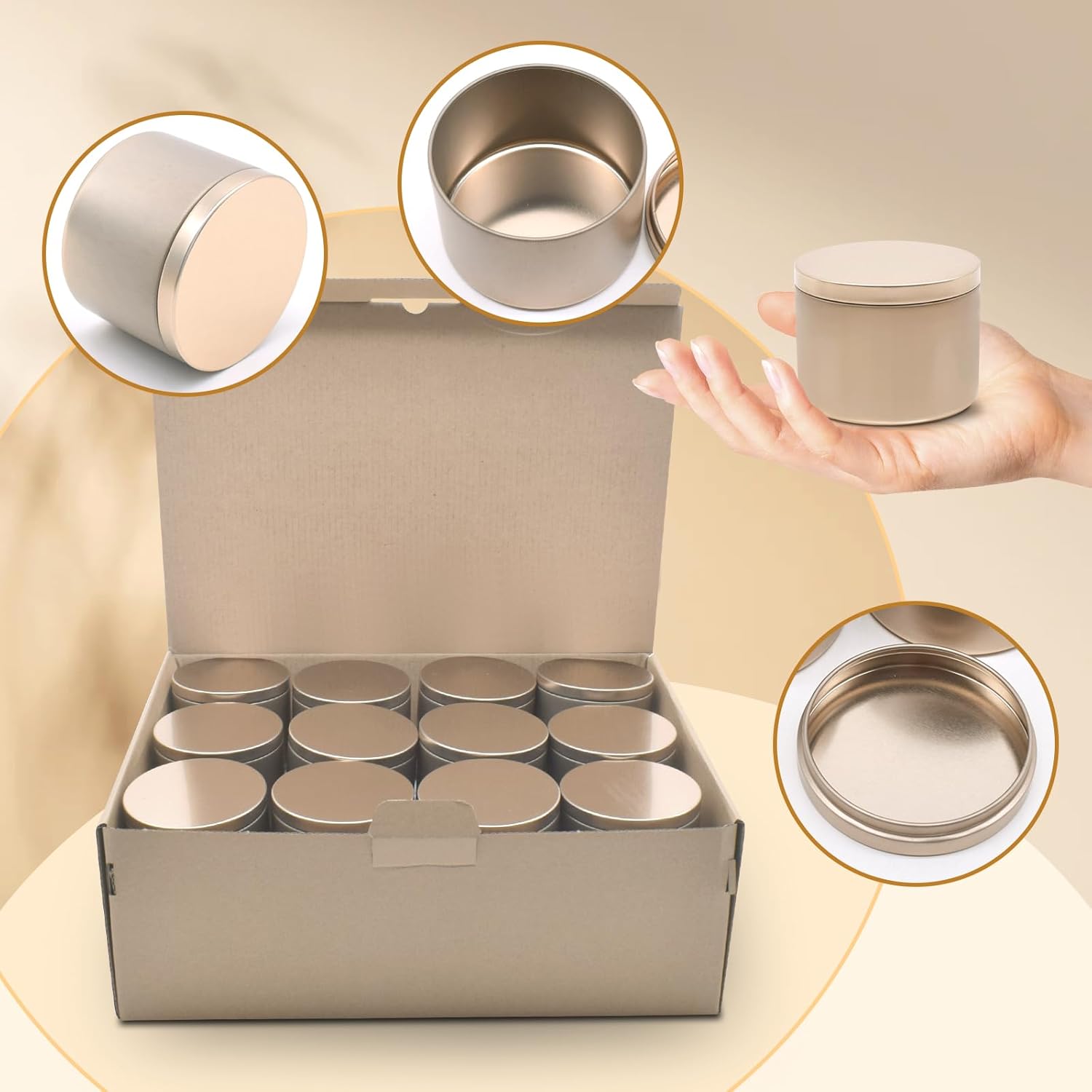 Recipiente de Metal dorado champan con Tapa – 4oz (120ml)