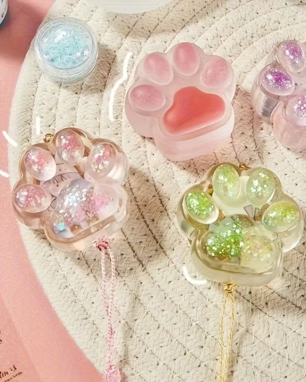 Set de 4 moldes de silicona para mini colgantes de resina en forma de huella