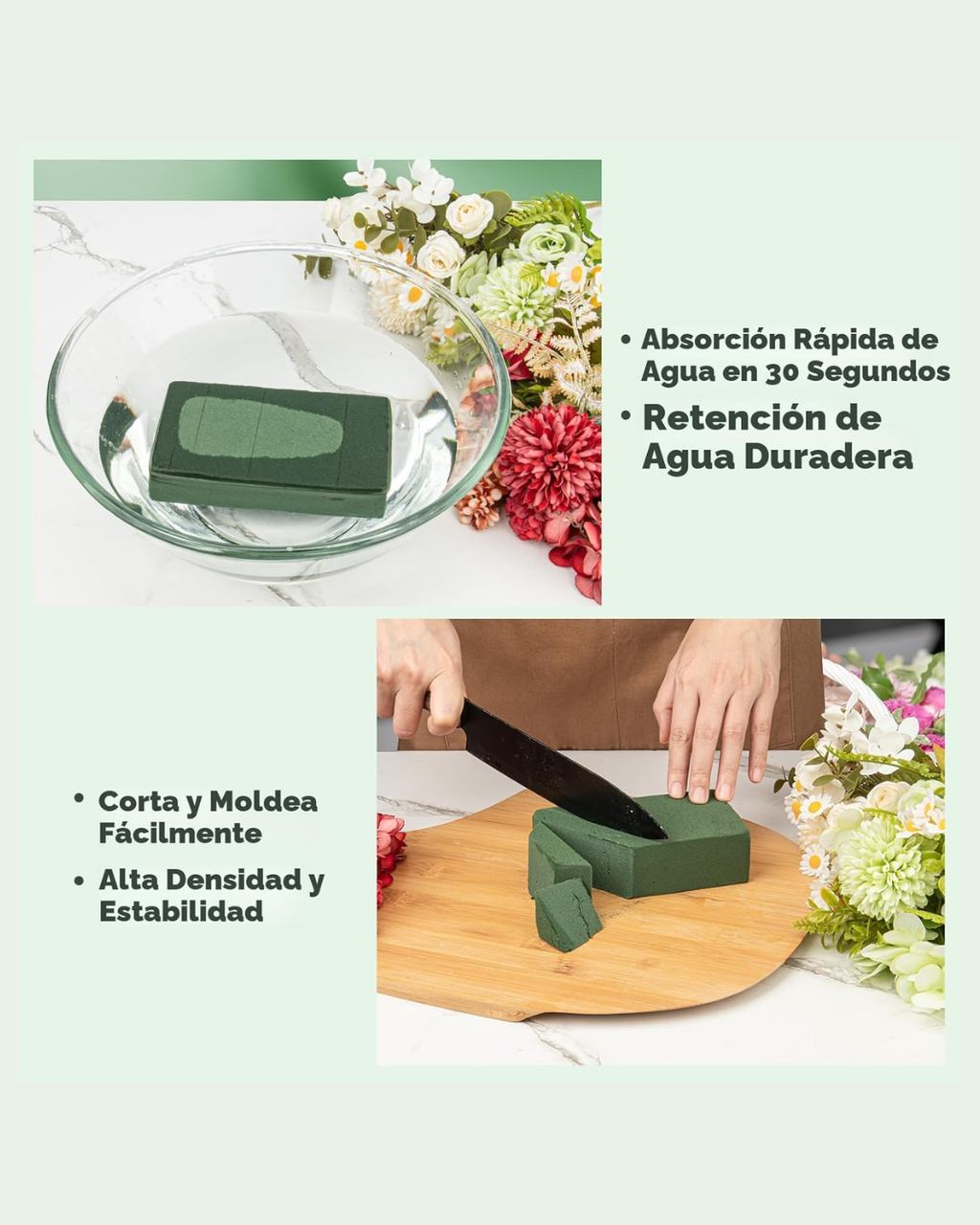 Oasis para flores en espuma floral verde