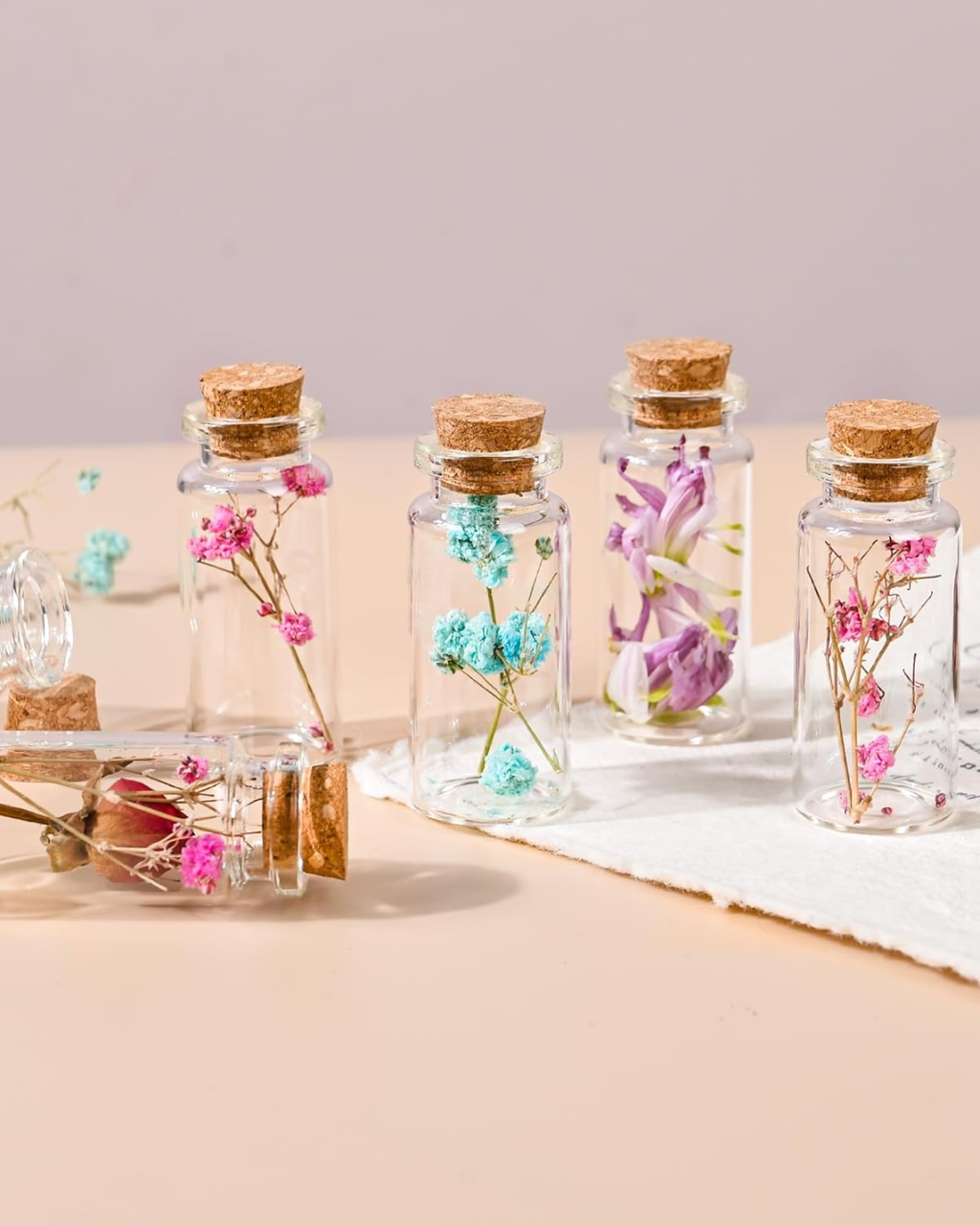 3 minis botellas de vidrio con tapón de corcho (10 ml)