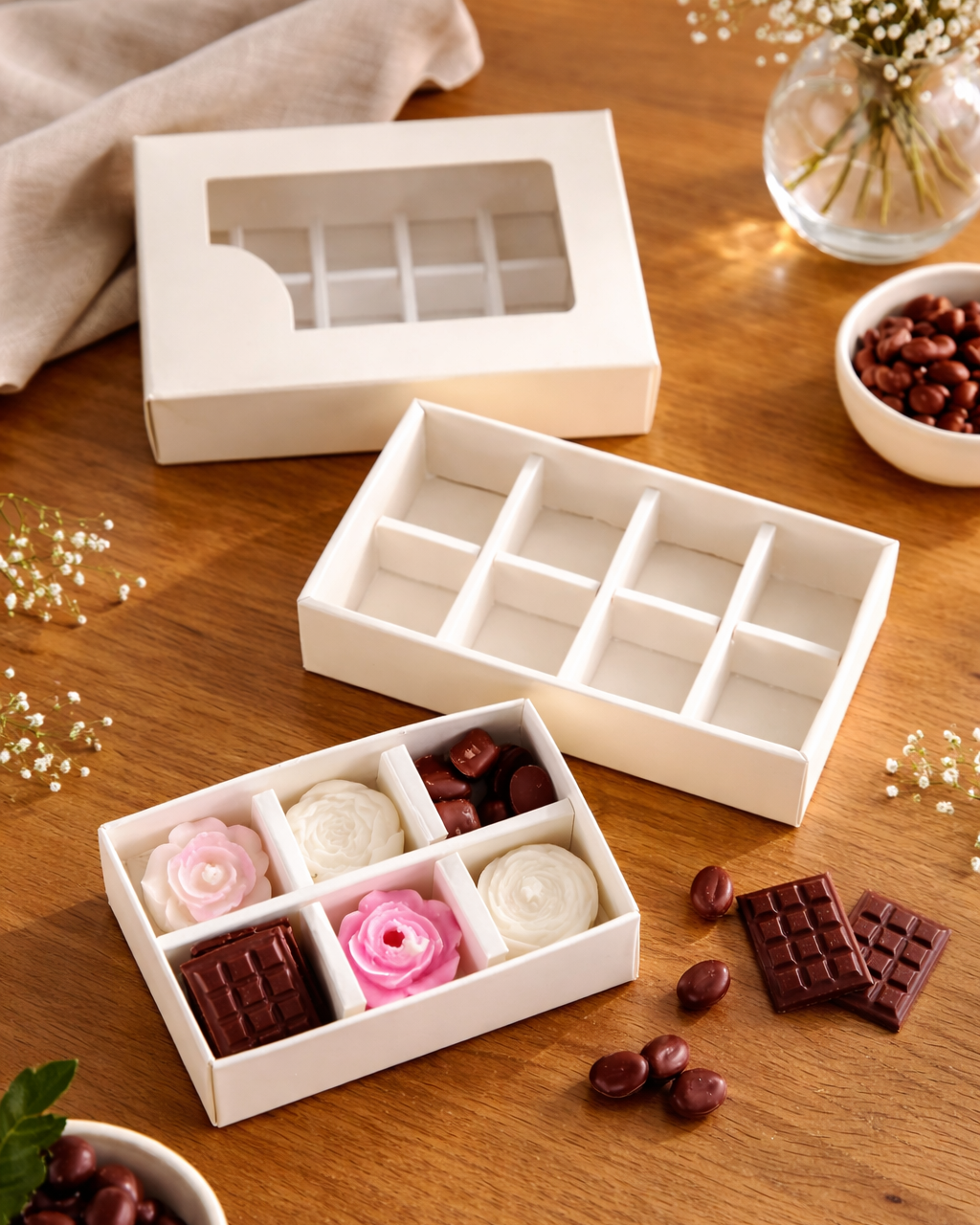 Caja blanca con 6 compartimientos