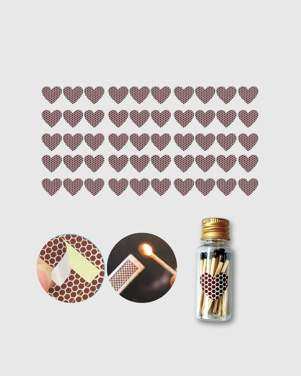 50 piezas de papel adhesivo para encender fósforos - Corazones pequeños