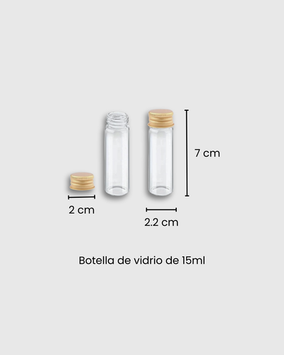 Botella de vidrio con Tapa de Rosca de Aluminio Dorado (15ml)