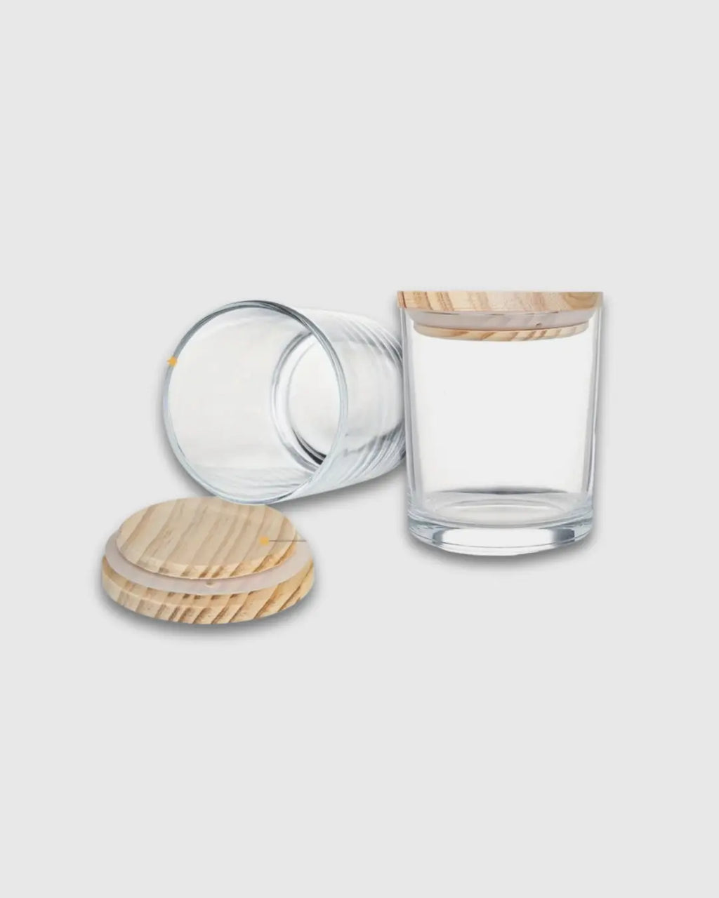 Envase de Vidrio Transparente con Tapa de Bambú (7oz)