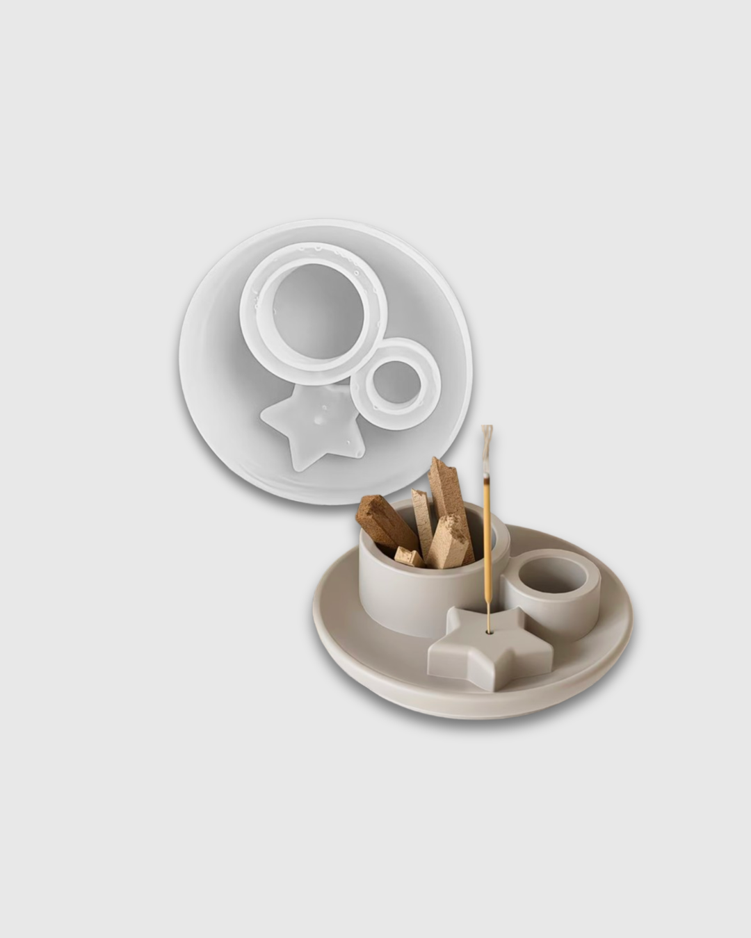 Molde de Silicona Bandeja con Porta Incienso, Porta Vela y Recipiente