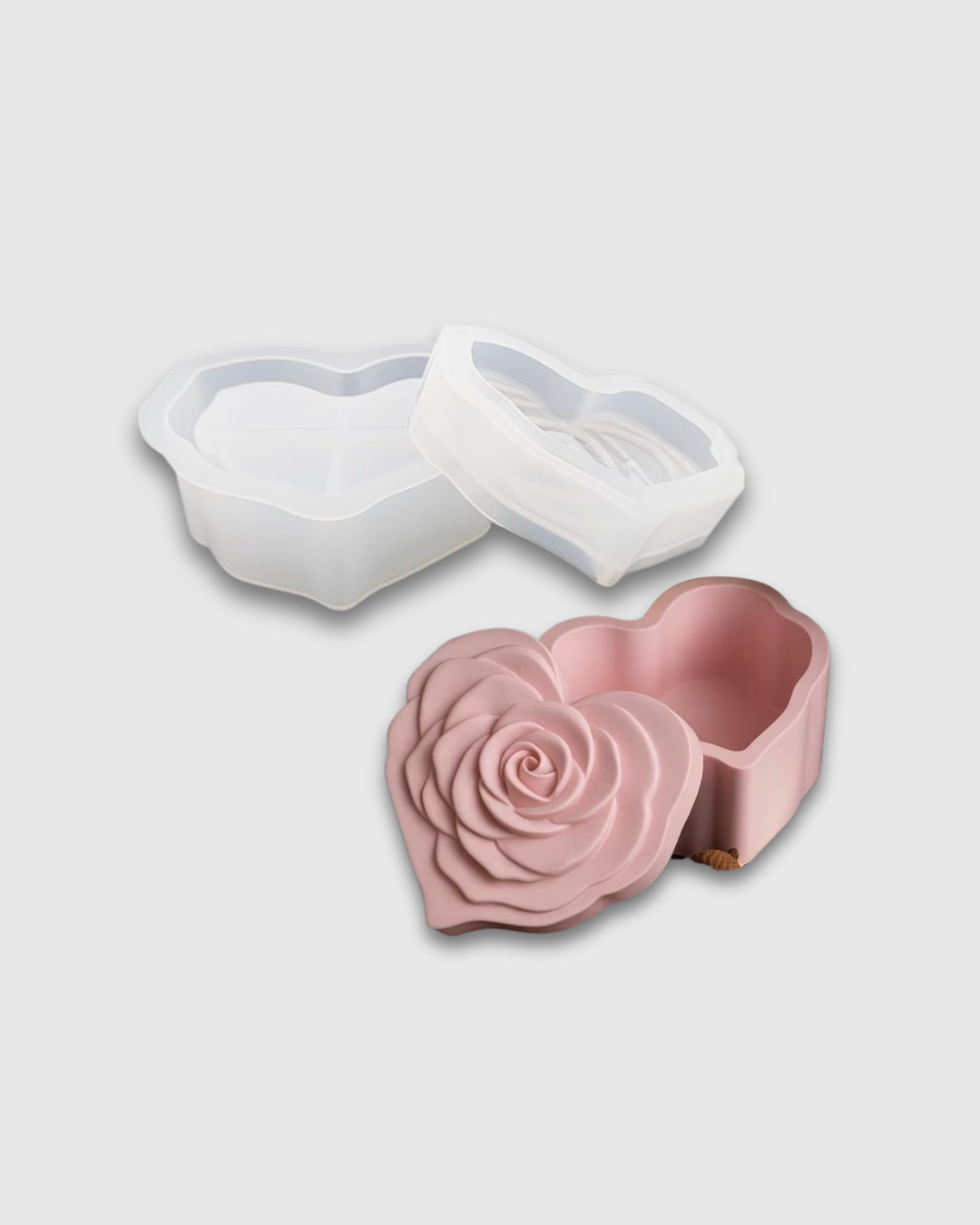 Molde de Silicona Caja Corazón con Tapa de Rosas