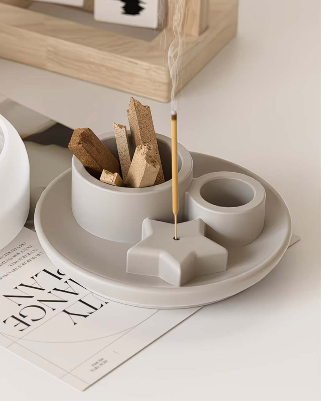 Molde de Silicona Bandeja con Porta Incienso, Porta Vela y Recipiente