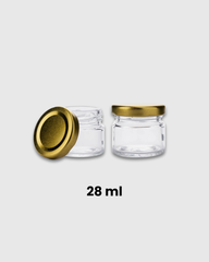 Frasco de vidrio 28 ml con tapa metálica dorada